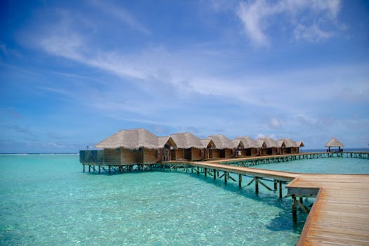 Maldives Overwater Villas With Turquoise Lagoon Panorama
