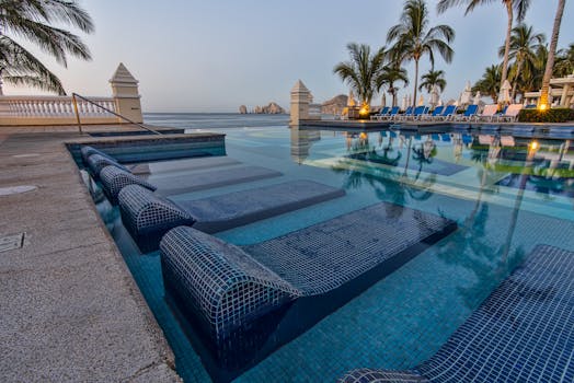 Scenic Coastal Resorts With Elegant Sunset Infinity Gardens